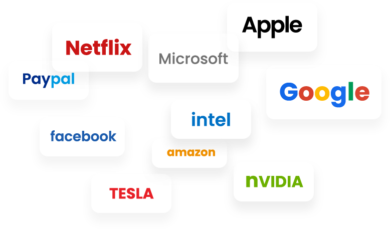 Netflix, Microsoft, Apple, Paypal, intel, Google, amazon, TESLA, nVIDIA